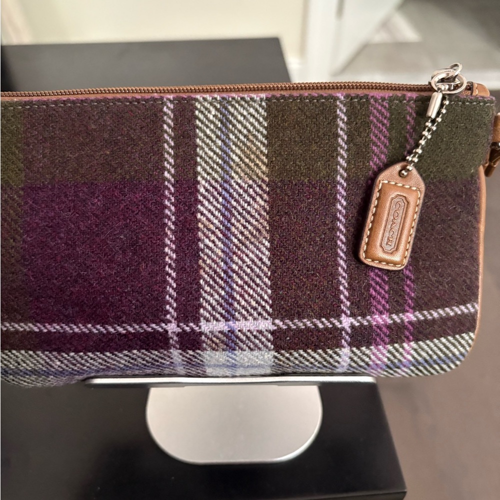 Coach Plaid Wristlet in Purple and Green